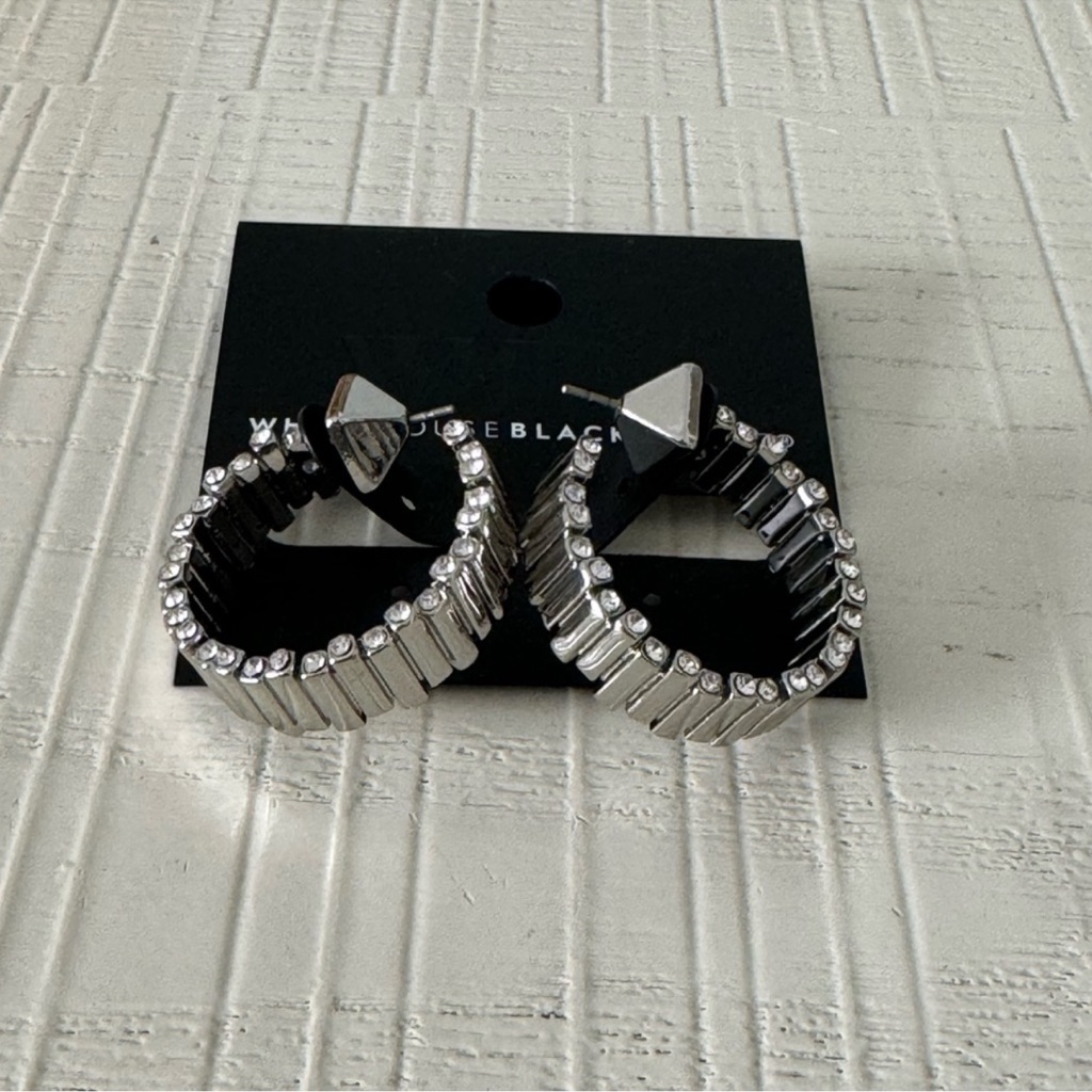 Whbm Silver Wavy Clear Crystal Hoops 50$